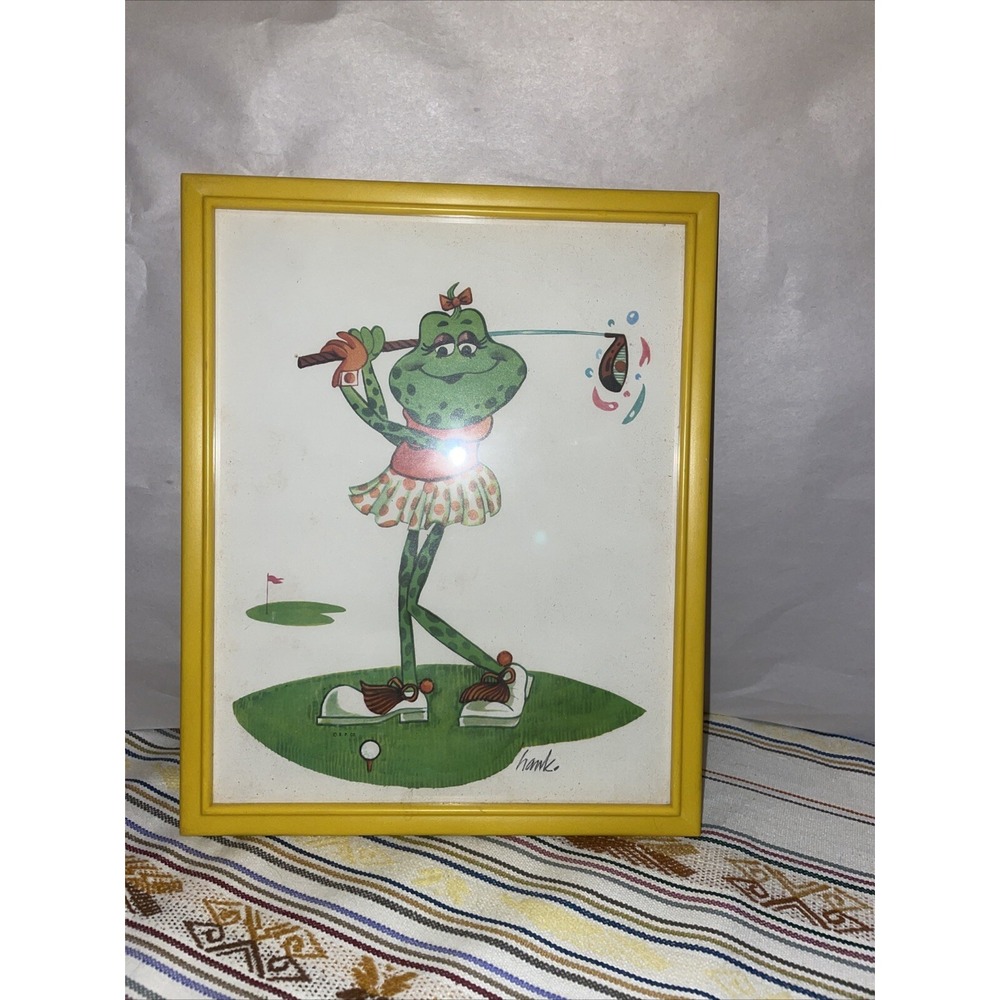 Golfing Frog Painting Signed Hank Framed Picture Bernard Picture Company AN-415